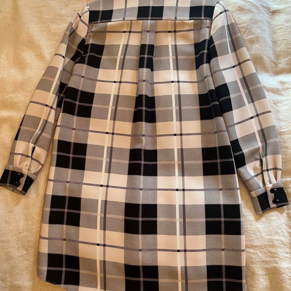 kate spade Black and Tan Plaid Long Sleeve Shirt Dress with Bow - Picture 3 of 7
